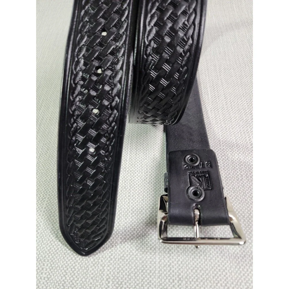 Krasnes Triple K Size 42 Black Leather Belt Brass Buckle Law Enforcement Western